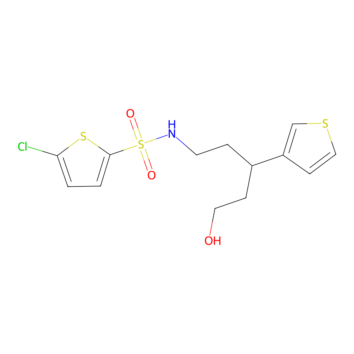 5-chloro-N-(5-hydroxy-3-(thiophen-3-yl)pentyl)thiophene-2-sulfonamide molecular structure, CAS 2034541-35-8