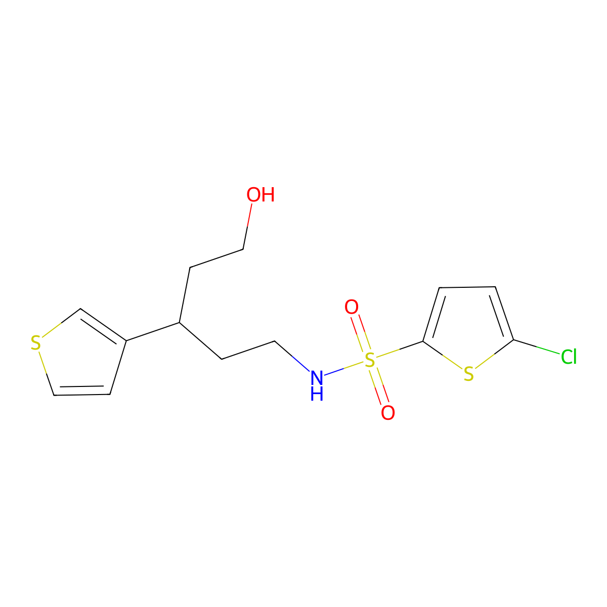 5-chloro-N-(5-hydroxy-3-(thiophen-3-yl)pentyl)thiophene-2-sulfonamide molecular structure, CAS 2034541-35-8