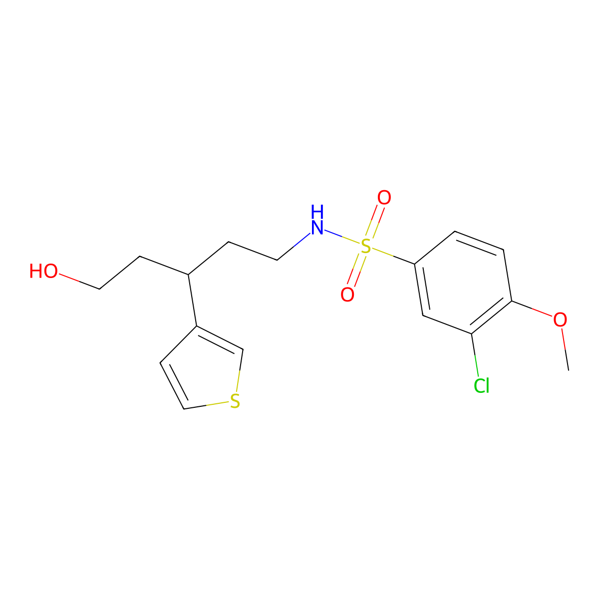 3-chloro-N-(5-hydroxy-3-(thiophen-3-yl)pentyl)-4-methoxybenzenesulfonamide molecular structure, CAS 2034541-46-1