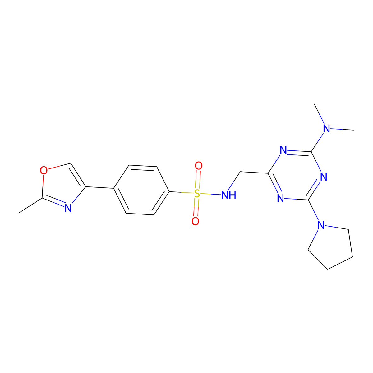N-((4-(dimethylamino)-6-(pyrrolidin-1-yl)-1,3,5-triazin-2-yl)methyl)-4-(2-methyloxazol-4-yl)benzenesulfonamide molecular structure, CAS 2034541-48-3