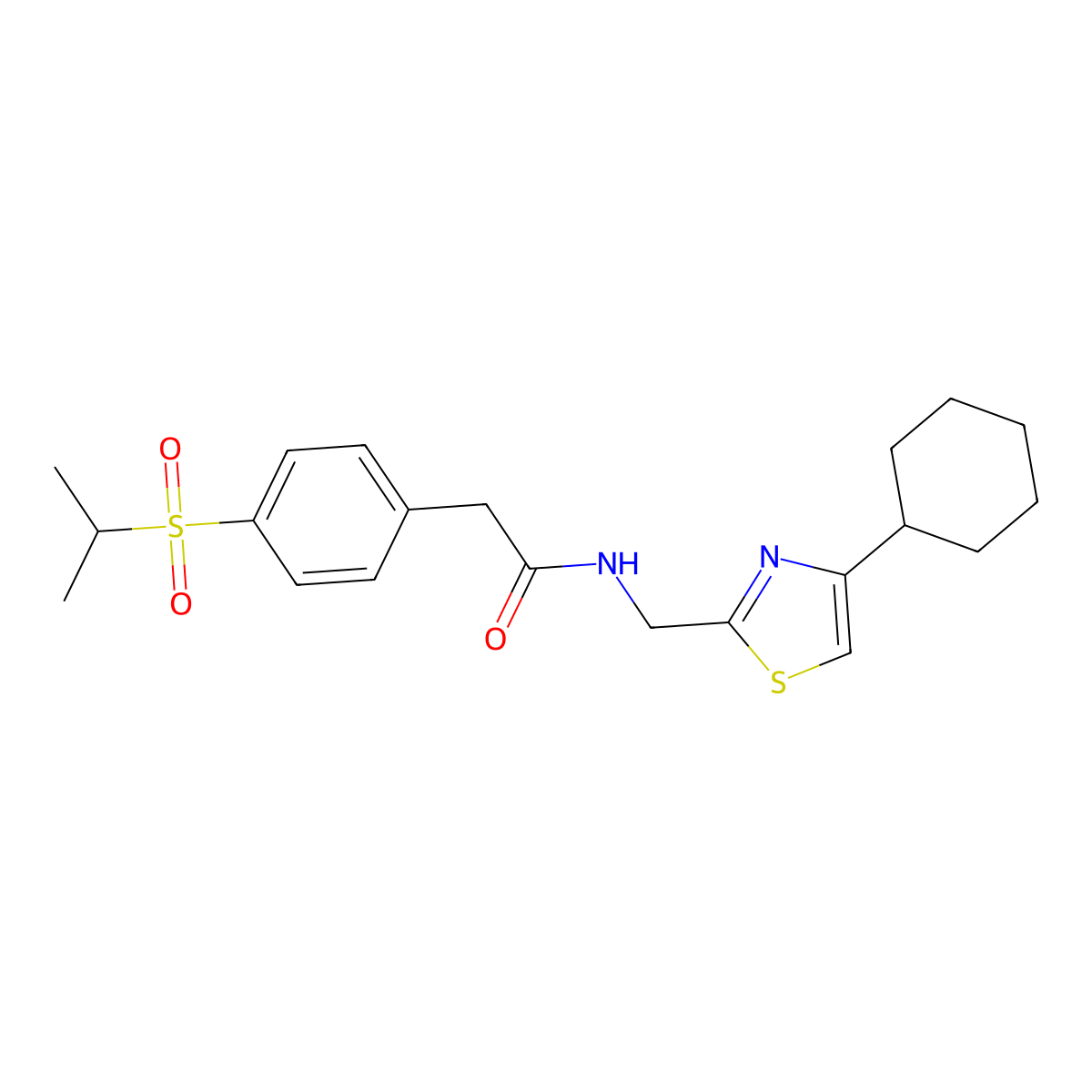 N-((4-cyclohexylthiazol-2-yl)methyl)-2-(4-(isopropylsulfonyl)phenyl)acetamide molecular structure, CAS 2034541-50-7