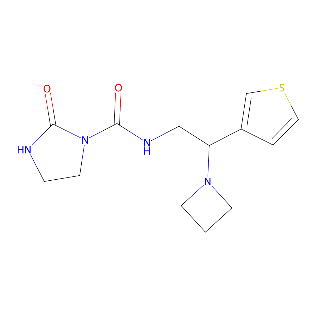 N-(2-(azetidin-1-yl)-2-(thiophen-3-yl)ethyl)-2-oxoimidazolidine-1-carboxamide molecular structure, CAS 2034541-51-8