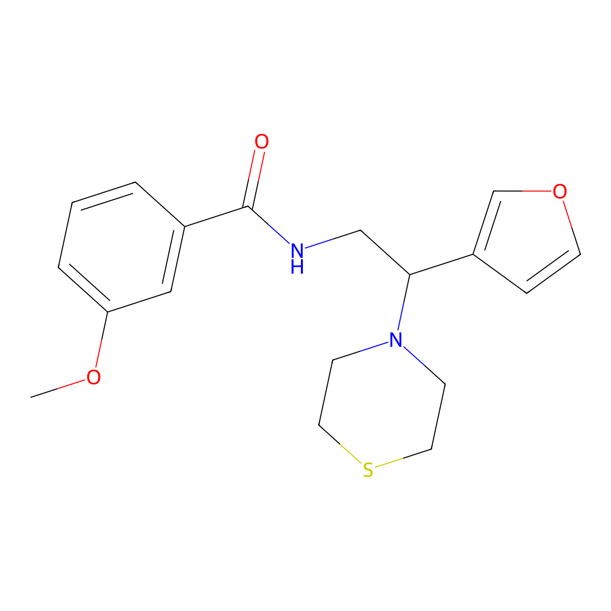 N-(2-(furan-3-yl)-2-thiomorpholinoethyl)-3-methoxybenzamide molecular structure, CAS 2034541-52-9