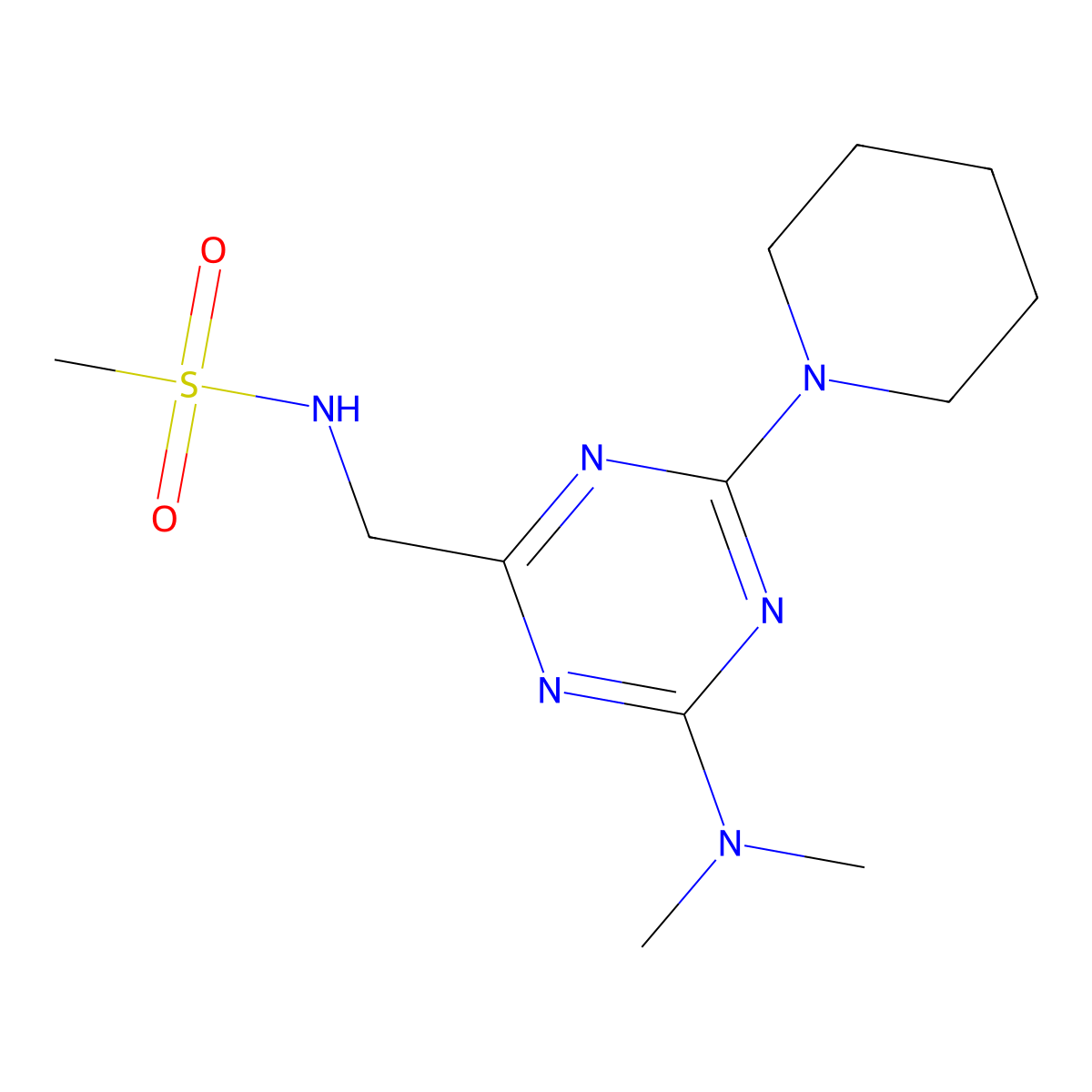 N-{[4-(dimethylamino)-6-(piperidin-1-yl)-1,3,5-triazin-2-yl]methyl}methanesulfonamide molecular structure, CAS 2034541-53-0