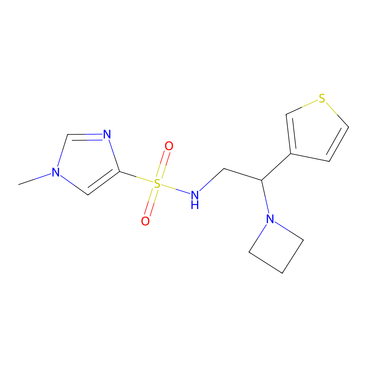 N-(2-(azetidin-1-yl)-2-(thiophen-3-yl)ethyl)-1-methyl-1H-imidazole-4-sulfonamide molecular structure, CAS 2034541-56-3