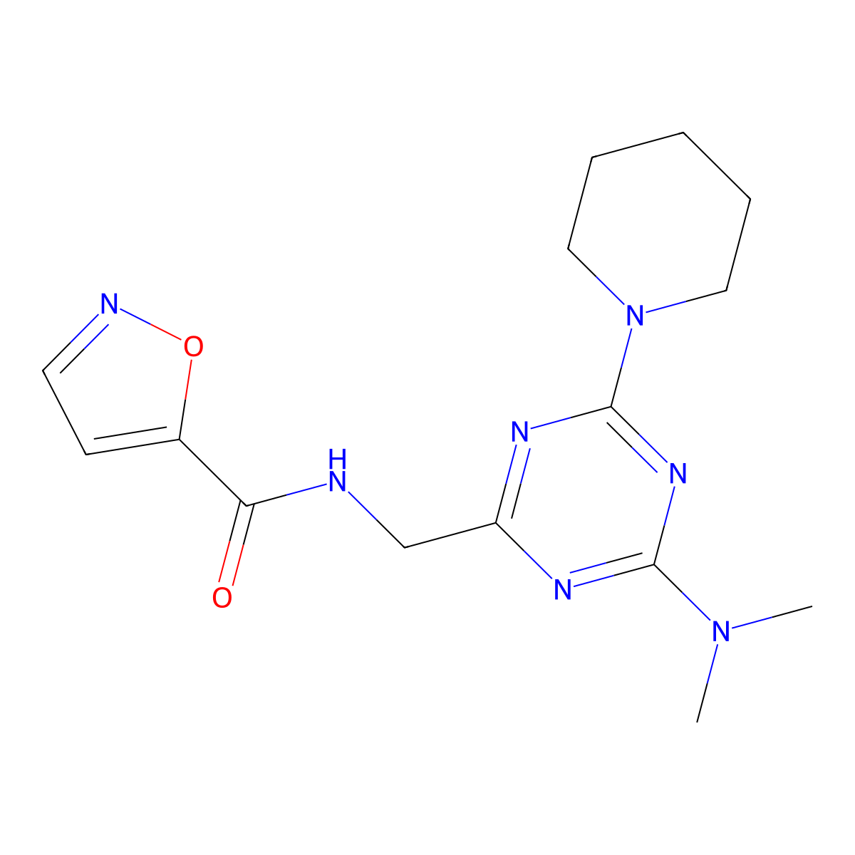 N-((4-(dimethylamino)-6-(piperidin-1-yl)-1,3,5-triazin-2-yl)methyl)isoxazole-5-carboxamide molecular structure, CAS 2034541-58-5