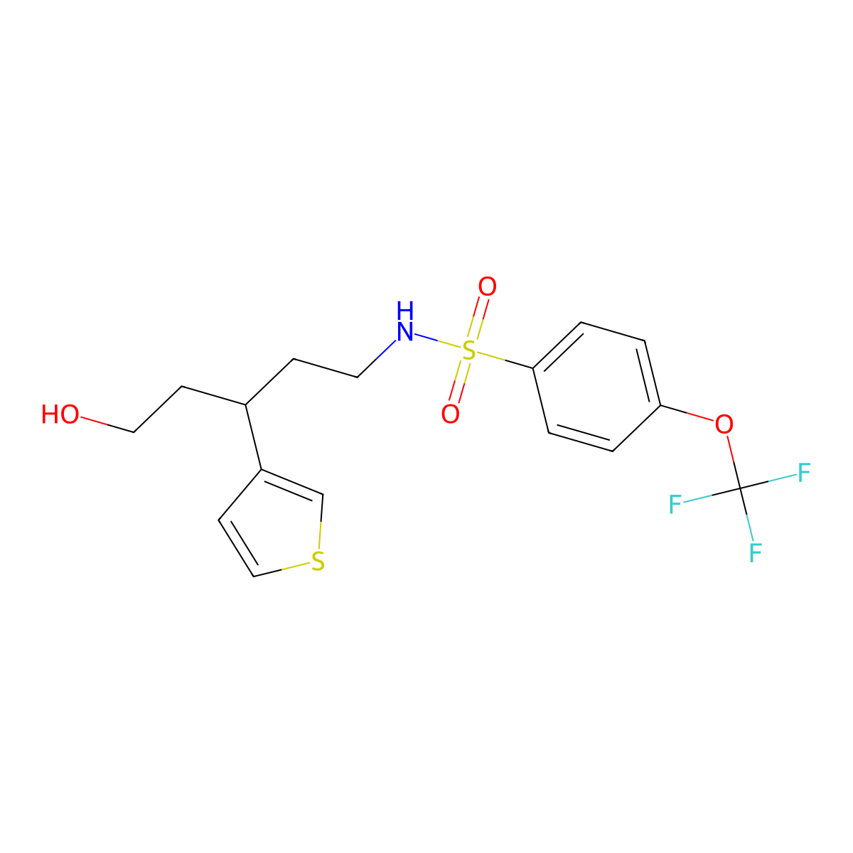 N-(5-hydroxy-3-(thiophen-3-yl)pentyl)-4-(trifluoromethoxy)benzenesulfonamide molecular structure, CAS 2034541-59-6