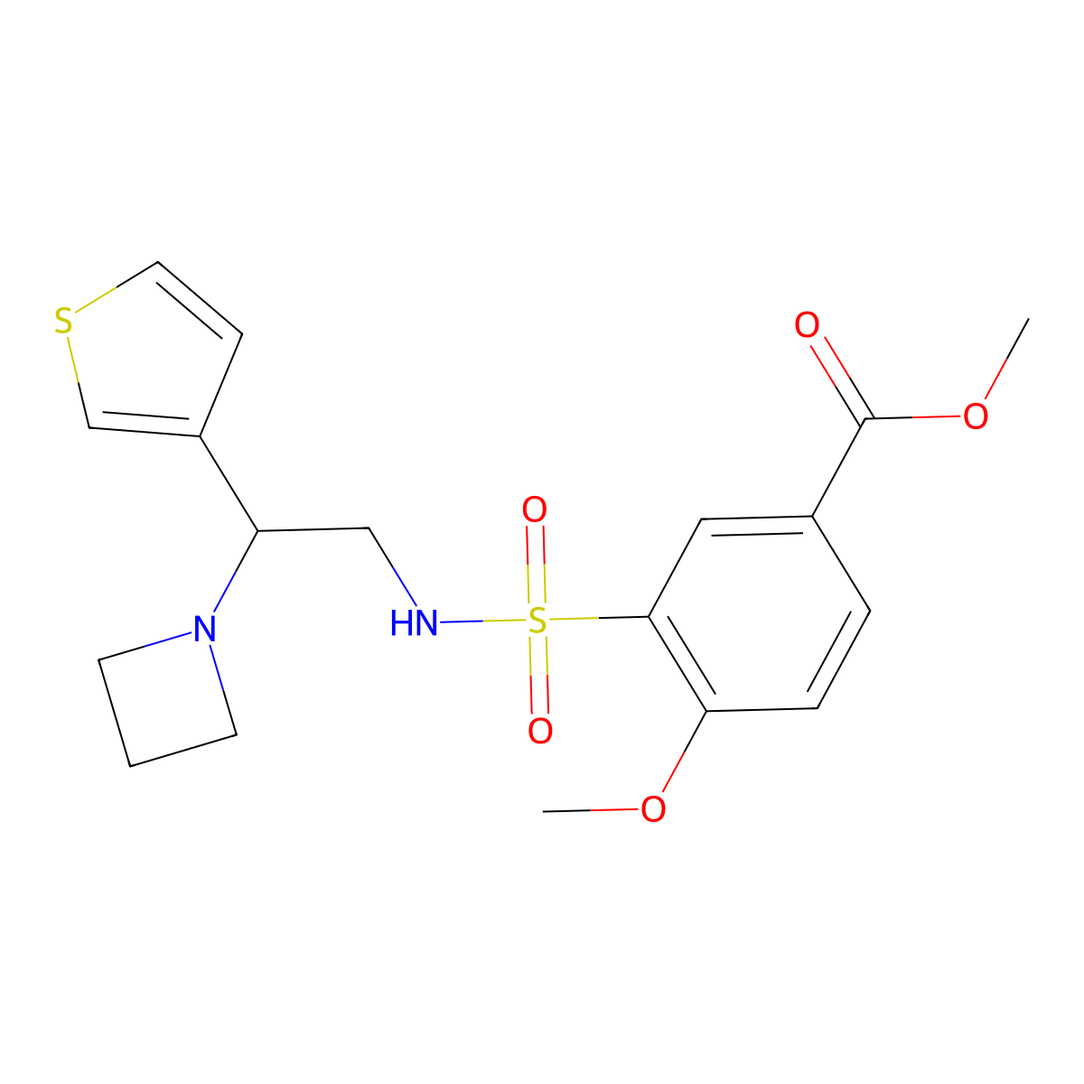 methyl 3-(N-(2-(azetidin-1-yl)-2-(thiophen-3-yl)ethyl)sulfamoyl)-4-methoxybenzoate molecular structure, CAS 2034541-61-0