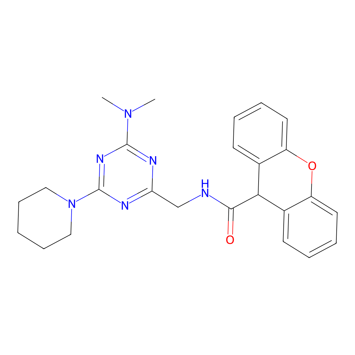 N-((4-(dimethylamino)-6-(piperidin-1-yl)-1,3,5-triazin-2-yl)methyl)-9H-xanthene-9-carboxamide molecular structure, CAS 2034541-63-2