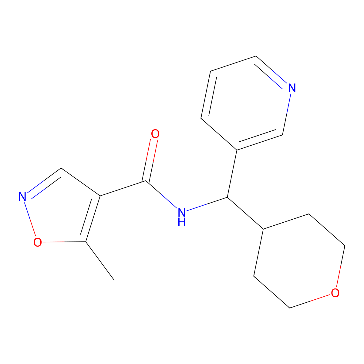 5-methyl-N-(pyridin-3-yl(tetrahydro-2H-pyran-4-yl)methyl)isoxazole-4-carboxamide molecular structure, CAS 2034541-65-4