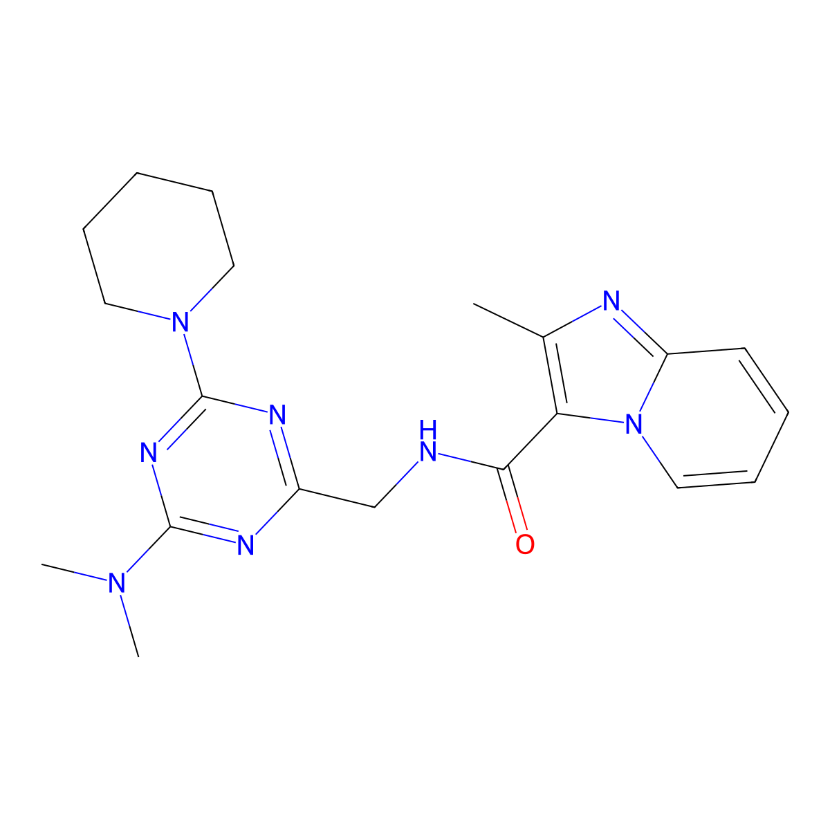N-{[4-(dimethylamino)-6-(piperidin-1-yl)-1,3,5-triazin-2-yl]methyl}-2-methylimidazo[1,2-a]pyridine-3-carboxamide molecular structure, CAS 2034541-66-5