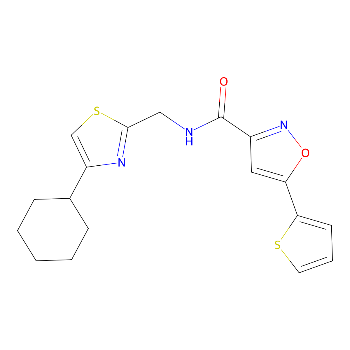 N-((4-cyclohexylthiazol-2-yl)methyl)-5-(thiophen-2-yl)isoxazole-3-carboxamide molecular structure, CAS 2034541-67-6