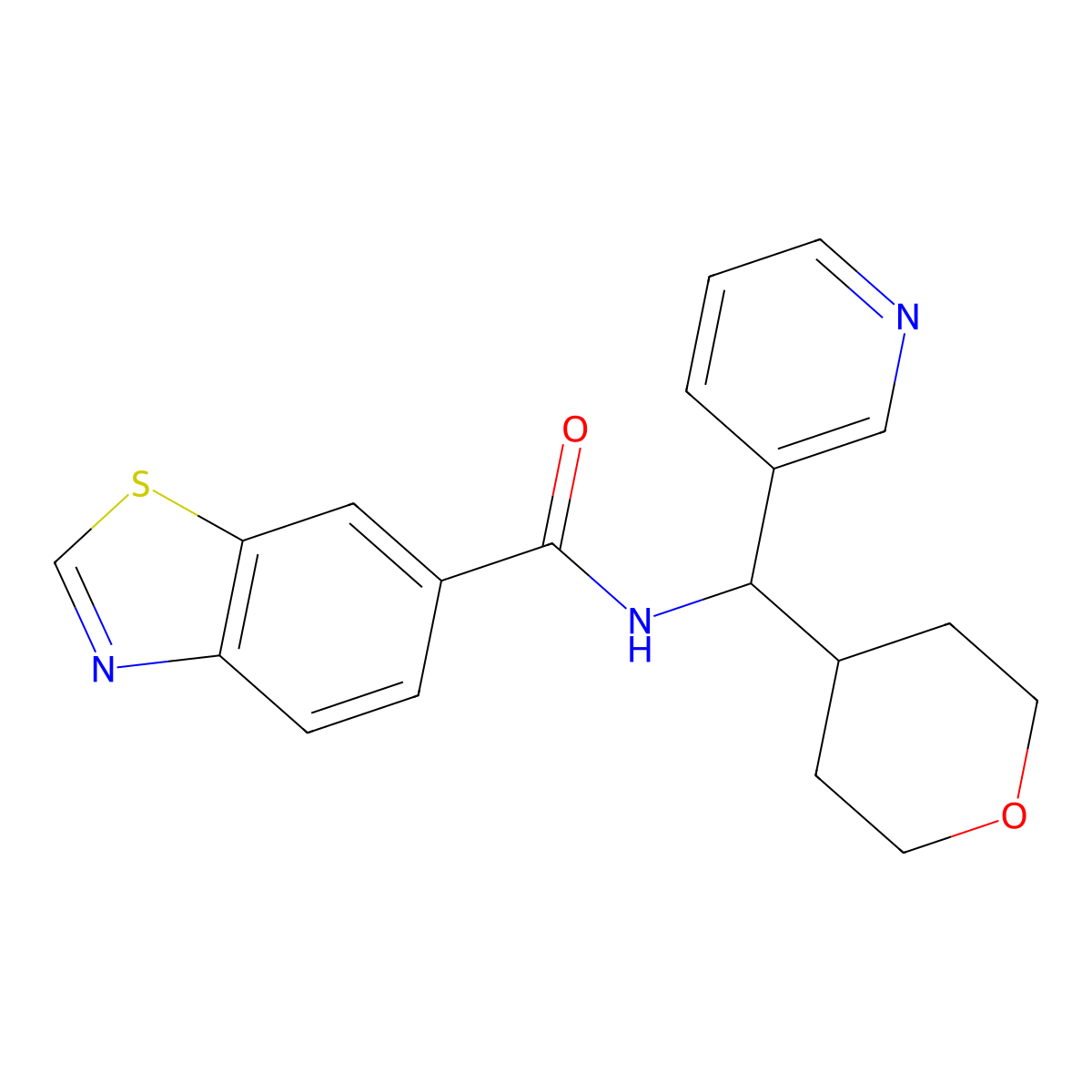 N-(pyridin-3-yl(tetrahydro-2H-pyran-4-yl)methyl)benzo[d]thiazole-6-carboxamide molecular structure, CAS 2034541-70-1