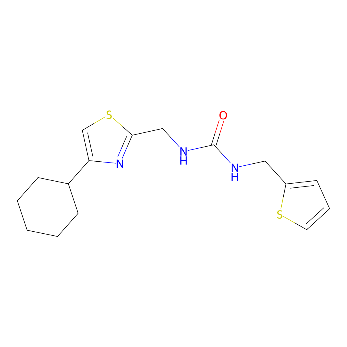 1-((4-Cyclohexylthiazol-2-yl)methyl)-3-(thiophen-2-ylmethyl)urea molecular structure, CAS 2034541-71-2