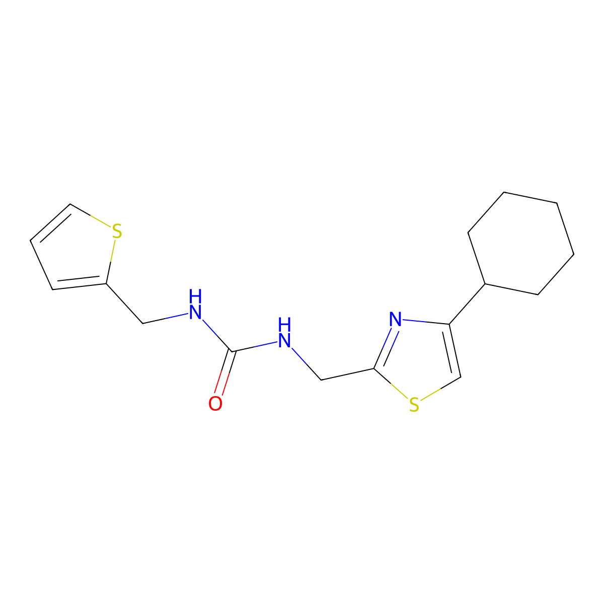 1-((4-Cyclohexylthiazol-2-yl)methyl)-3-(thiophen-2-ylmethyl)urea molecular structure, CAS 2034541-71-2
