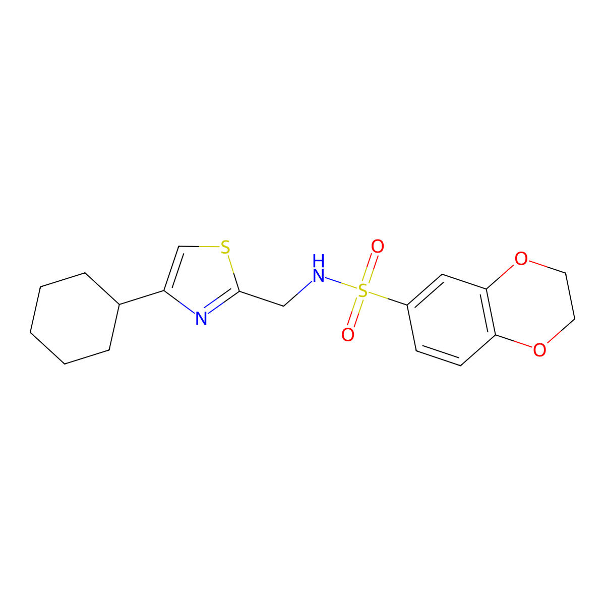 N-((4-cyclohexylthiazol-2-yl)methyl)-2,3-dihydrobenzo[b][1,4]dioxine-6-sulfonamide molecular structure, CAS 2034541-75-6