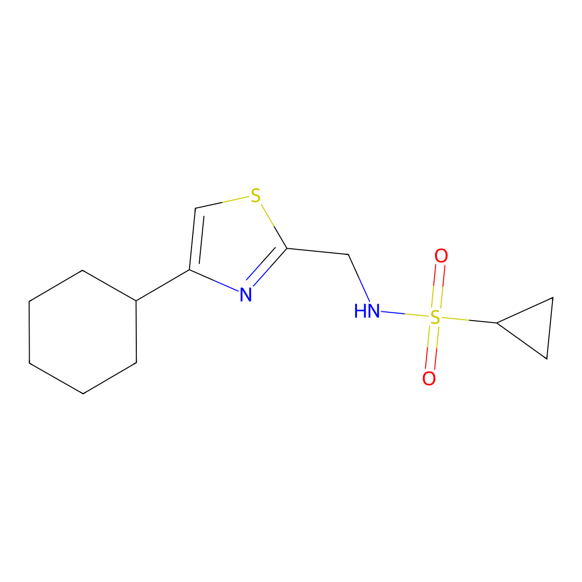 N-((4-cyclohexylthiazol-2-yl)methyl)cyclopropanesulfonamide molecular structure, CAS 2034541-77-8