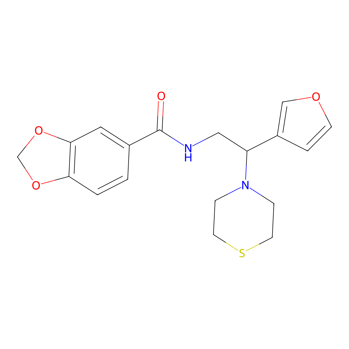 N-(2-(furan-3-yl)-2-thiomorpholinoethyl)benzo[d][1,3]dioxole-5-carboxamide molecular structure, CAS 2034541-81-4