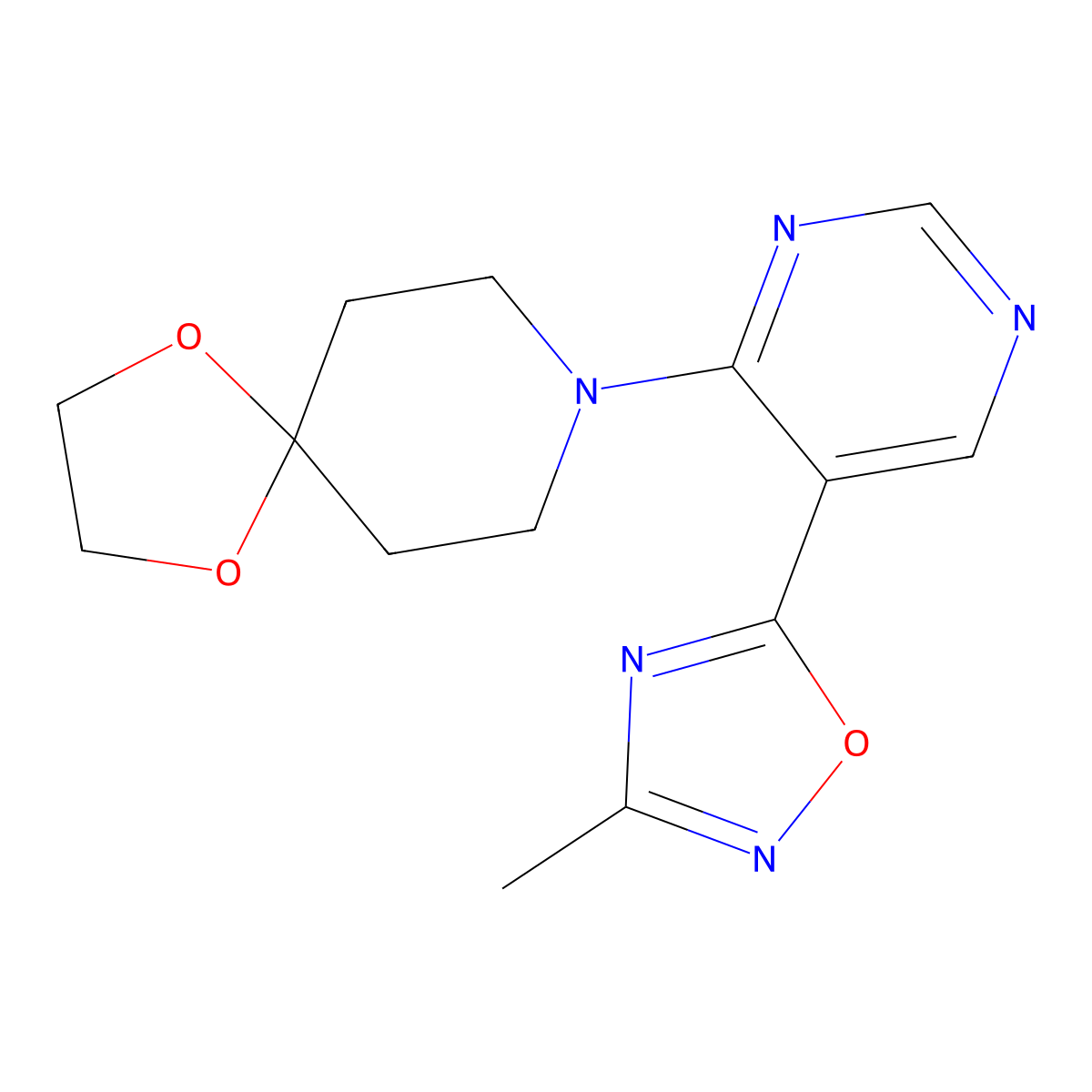 8-[5-(3-Methyl-1,2,4-oxadiazol-5-yl)pyrimidin-4-yl]-1,4-dioxa-8-azaspiro[4.5]decane molecular structure, CAS 2034541-82-5