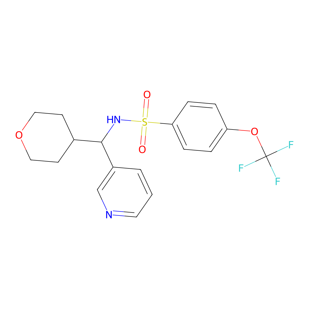 N-(pyridin-3-yl(tetrahydro-2H-pyran-4-yl)methyl)-4-(trifluoromethoxy)benzenesulfonamide molecular structure, CAS 2034541-84-7