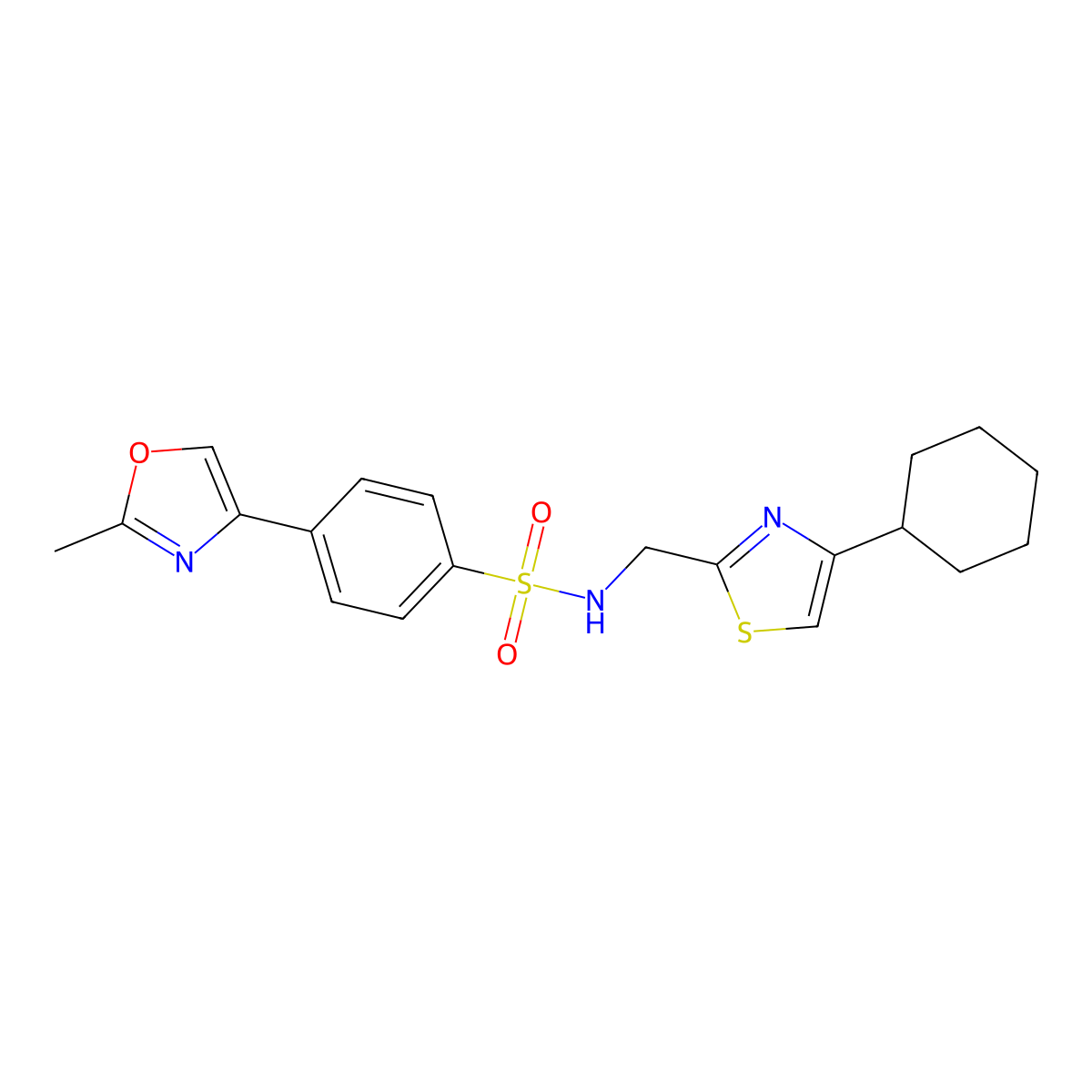 N-((4-cyclohexylthiazol-2-yl)methyl)-4-(2-methyloxazol-4-yl)benzenesulfonamide molecular structure, CAS 2034541-88-1