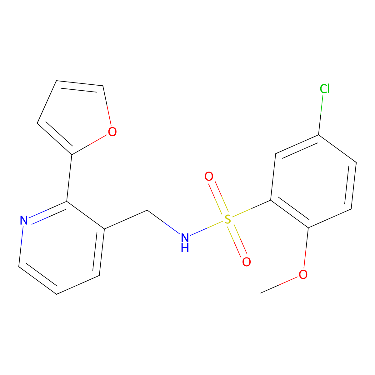 5-chloro-N-((2-(furan-2-yl)pyridin-3-yl)methyl)-2-methoxybenzenesulfonamide molecular structure, CAS 2034541-89-2