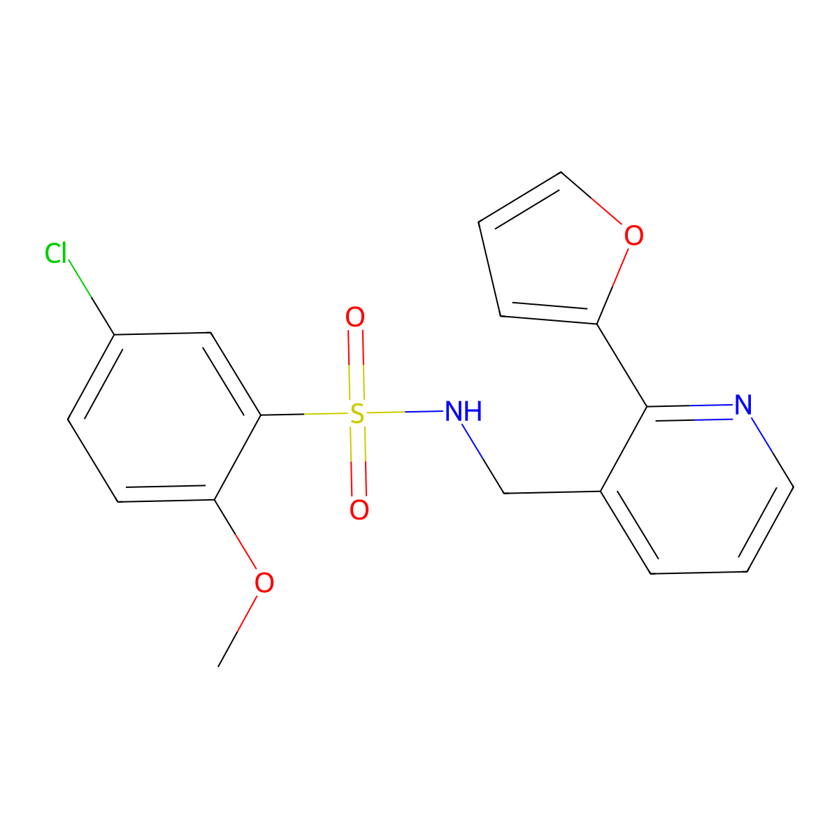 5-chloro-N-((2-(furan-2-yl)pyridin-3-yl)methyl)-2-methoxybenzenesulfonamide molecular structure, CAS 2034541-89-2