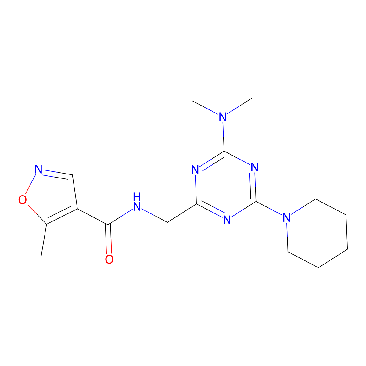 N-((4-(dimethylamino)-6-(piperidin-1-yl)-1,3,5-triazin-2-yl)methyl)-5-methylisoxazole-4-carboxamide molecular structure, CAS 2034541-92-7