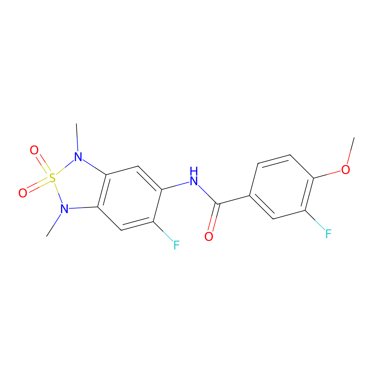 3-fluoro-N-(6-fluoro-1,3-dimethyl-2,2-dioxido-1,3-dihydrobenzo[c][1,2,5]thiadiazol-5-yl)-4-methoxybenzamide molecular structure, CAS 2034541-93-8