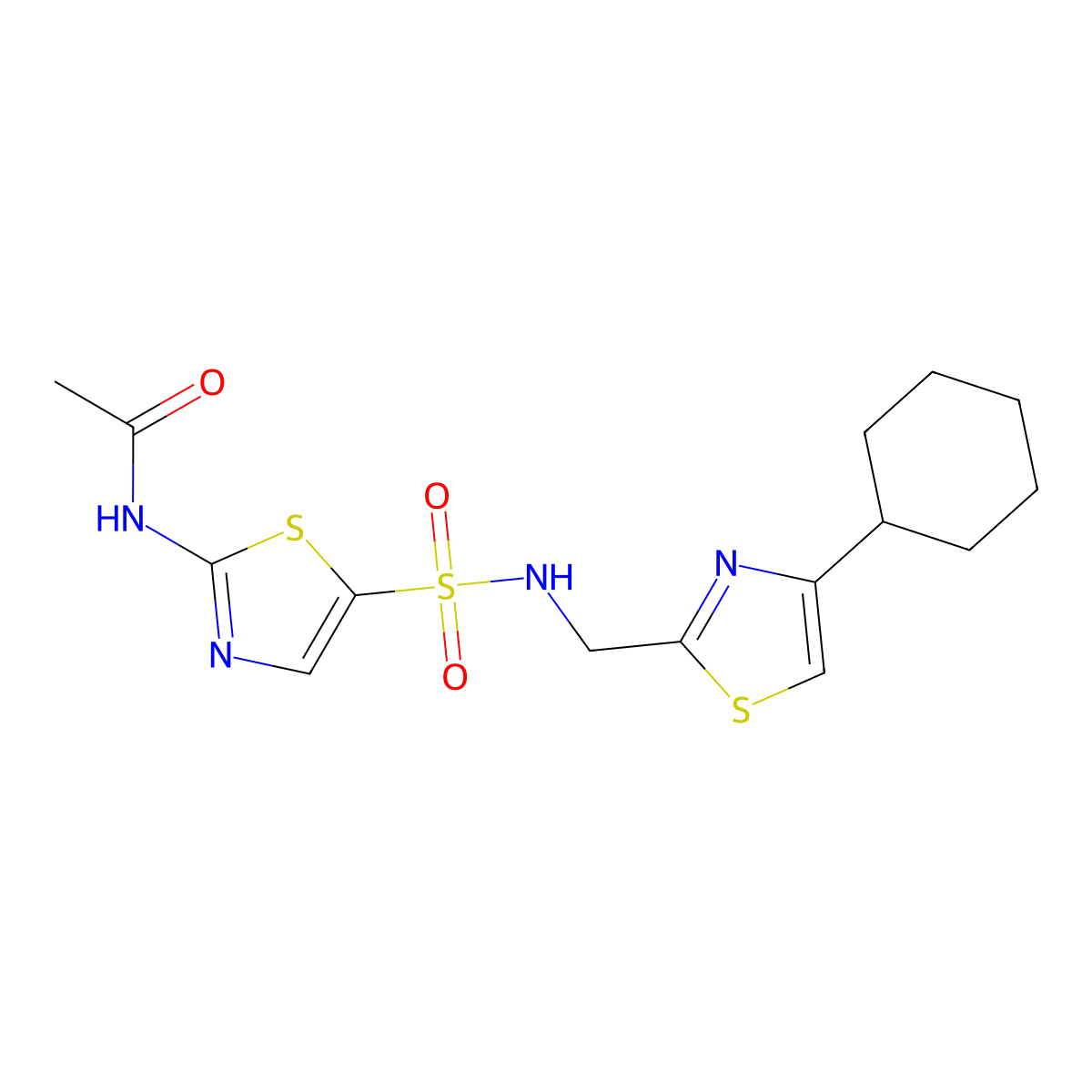 N-(5-(N-((4-cyclohexylthiazol-2-yl)methyl)sulfamoyl)thiazol-2-yl)acetamide molecular structure, CAS 2034541-95-0