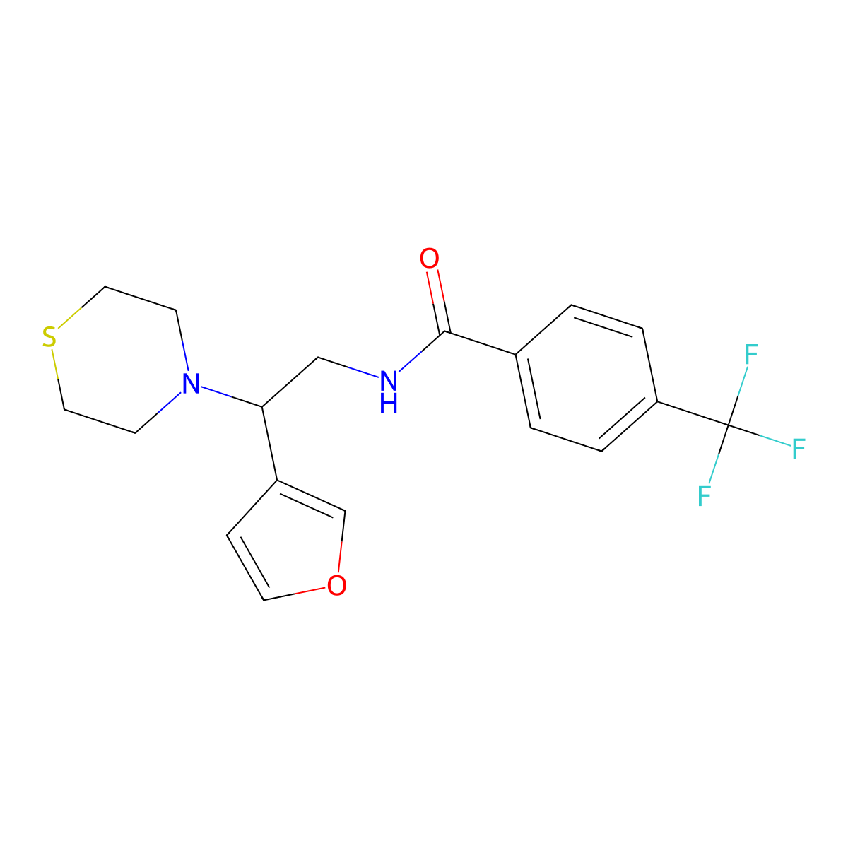 N-(2-(furan-3-yl)-2-thiomorpholinoethyl)-4-(trifluoromethyl)benzamide molecular structure, CAS 2034541-97-2