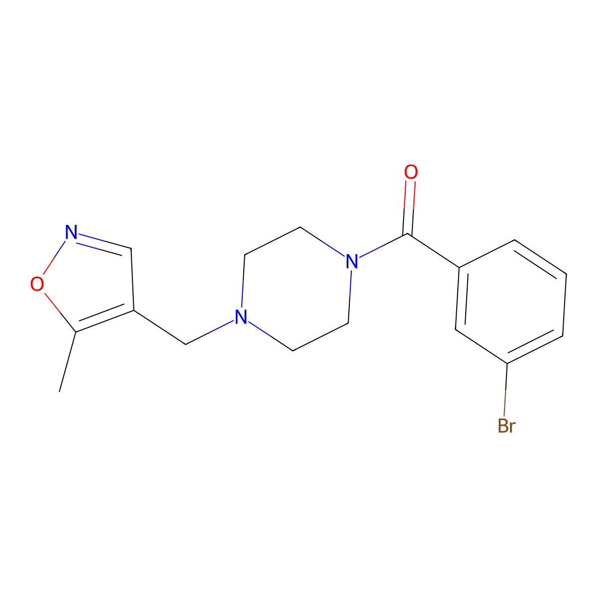 (3-Bromophenyl)(4-((5-methylisoxazol-4-yl)methyl)piperazin-1-yl)methanone molecular structure, CAS 2034542-00-0