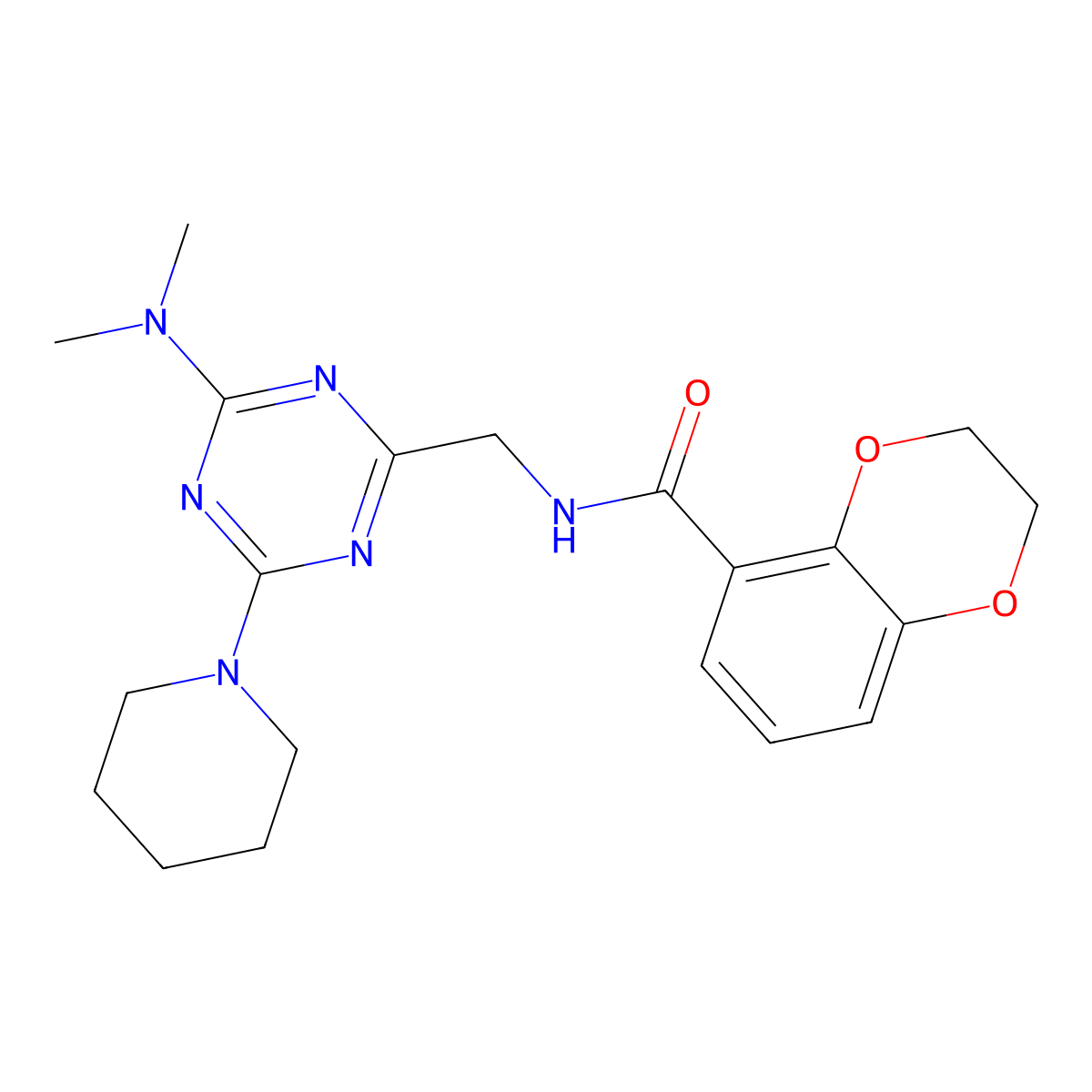 N-((4-(dimethylamino)-6-(piperidin-1-yl)-1,3,5-triazin-2-yl)methyl)-2,3-dihydrobenzo[b][1,4]dioxine-5-carboxamide molecular structure, CAS 2034542-02-2