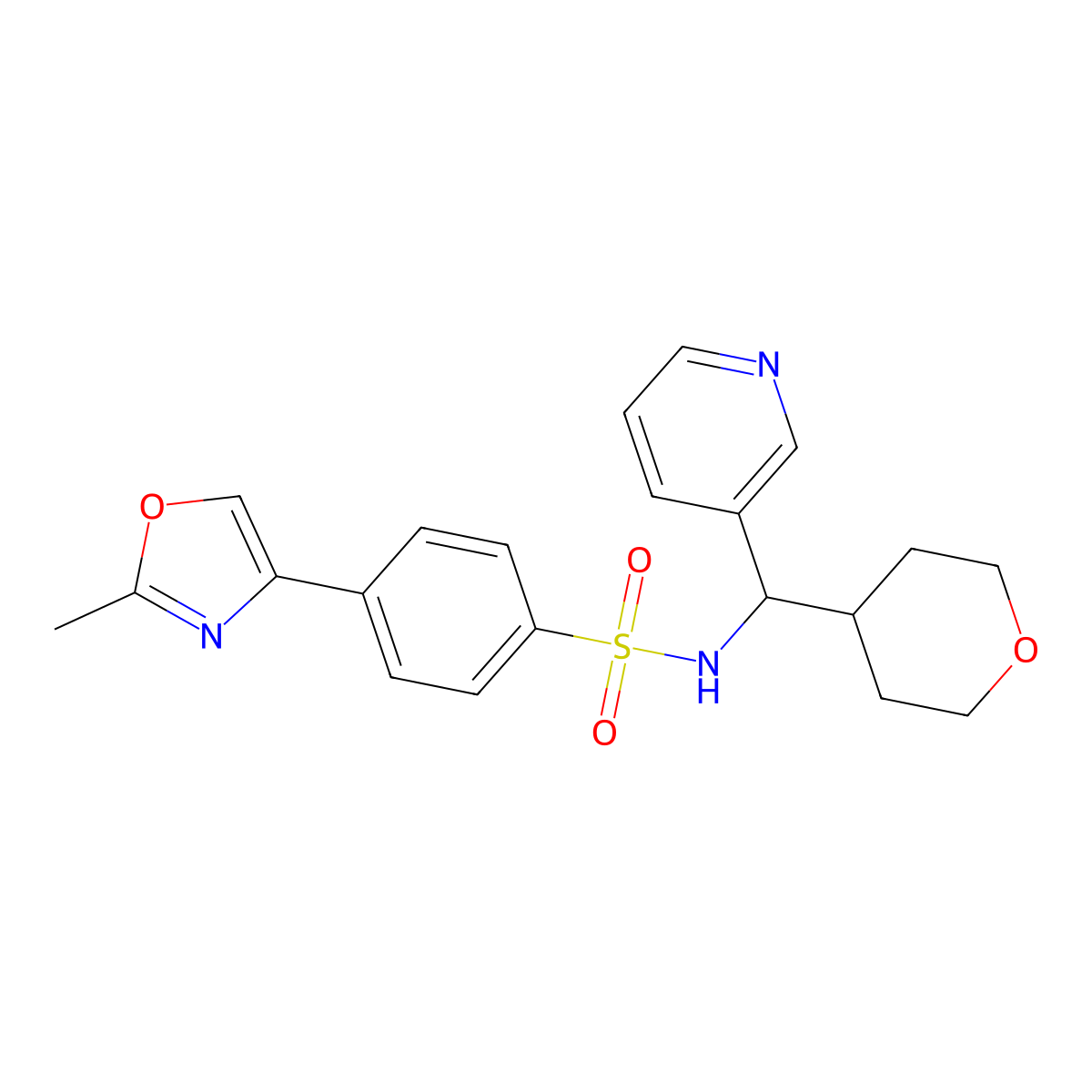 4-(2-methyloxazol-4-yl)-N-(pyridin-3-yl(tetrahydro-2H-pyran-4-yl)methyl)benzenesulfonamide molecular structure, CAS 2034542-07-7