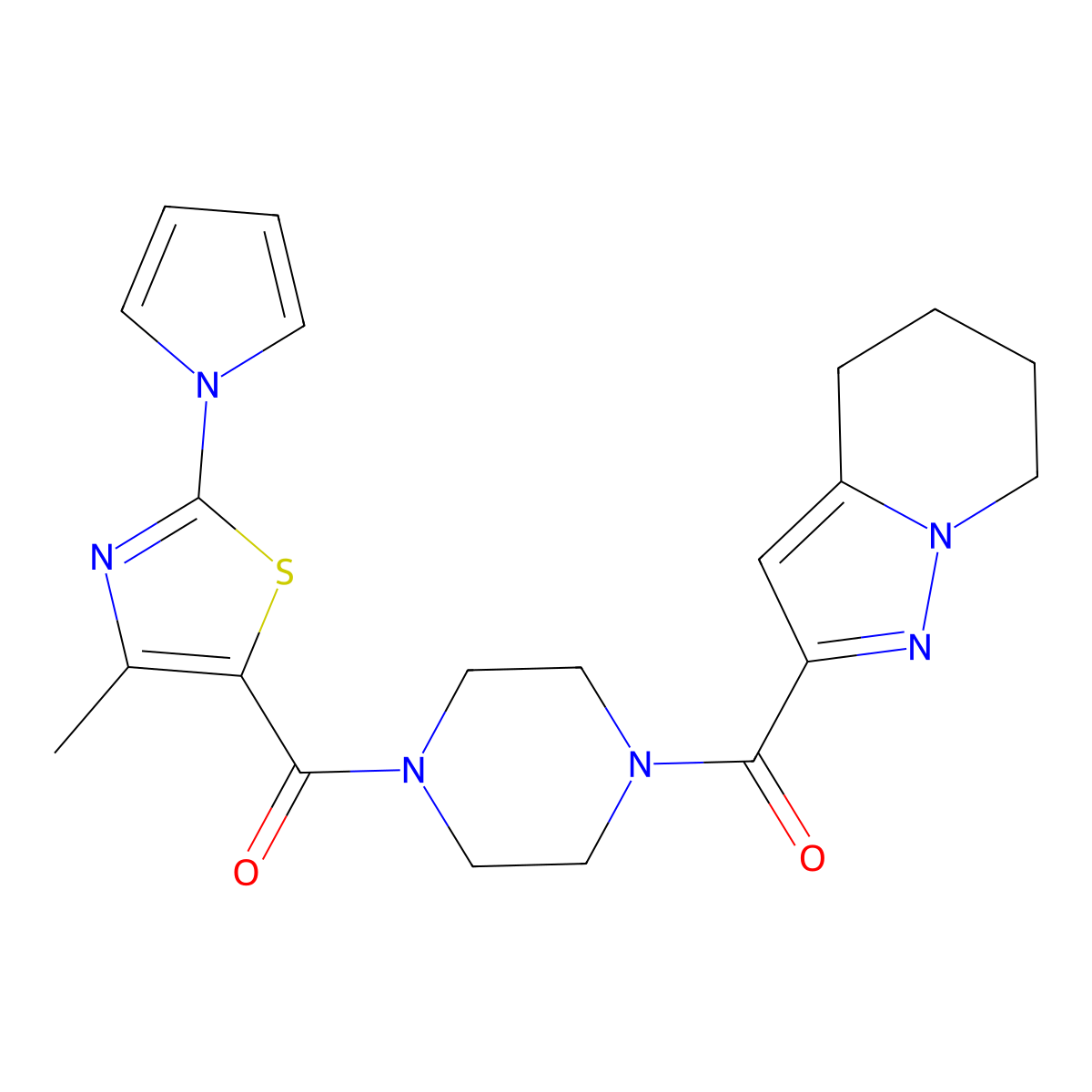 (4-methyl-2-(1H-pyrrol-1-yl)thiazol-5-yl)(4-(4,5,6,7-tetrahydropyrazolo[1,5-a]pyridine-2-carbonyl)piperazin-1-yl)methanone molecular structure, CAS 2034542-09-9