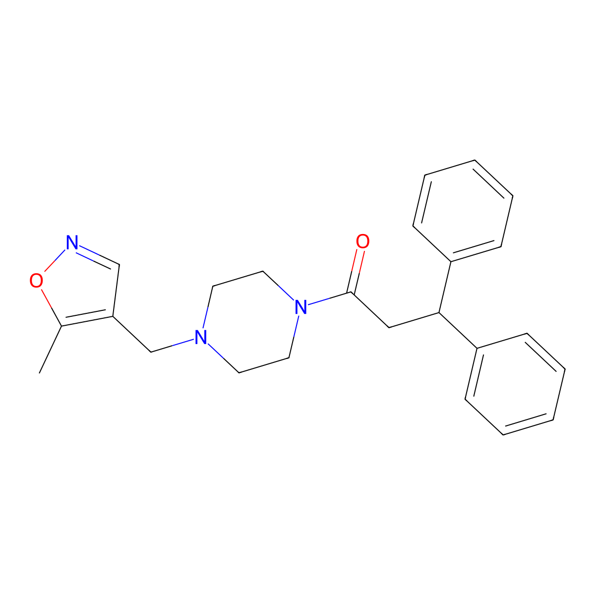 1-(4-((5-Methylisoxazol-4-yl)methyl)piperazin-1-yl)-3,3-diphenylpropan-1-one molecular structure, CAS 2034542-10-2