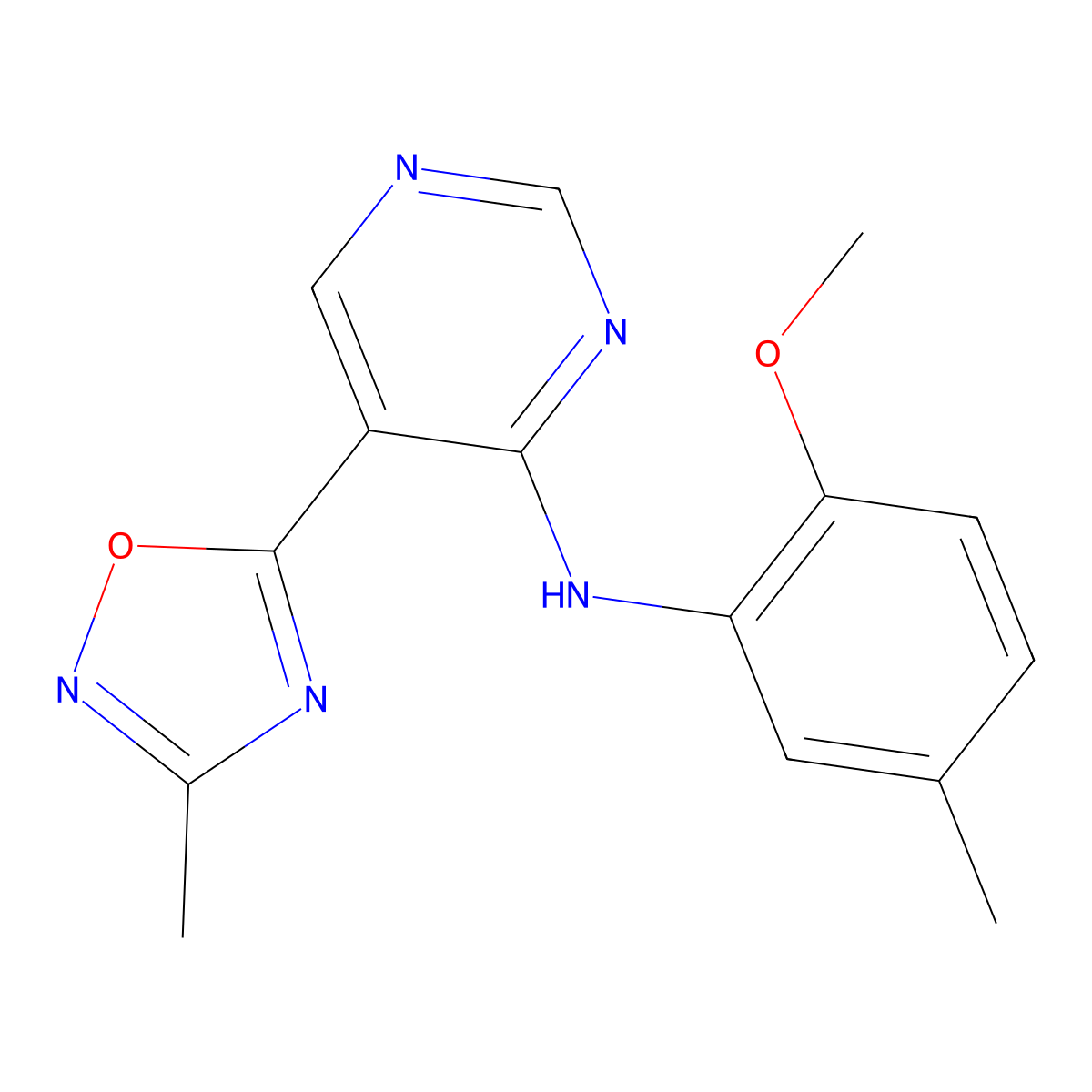 N-(2-methoxy-5-methylphenyl)-5-(3-methyl-1,2,4-oxadiazol-5-yl)pyrimidin-4-amine molecular structure, CAS 2034542-12-4