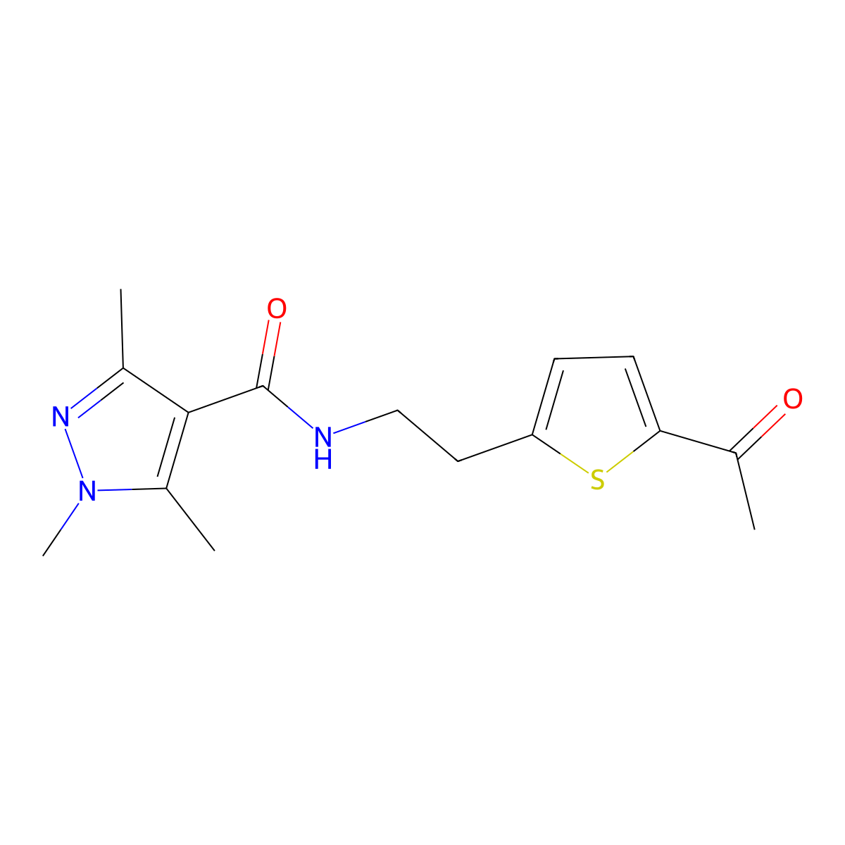 N-(2-(5-acetylthiophen-2-yl)ethyl)-1,3,5-trimethyl-1H-pyrazole-4-carboxamide molecular structure, CAS 2034542-13-5