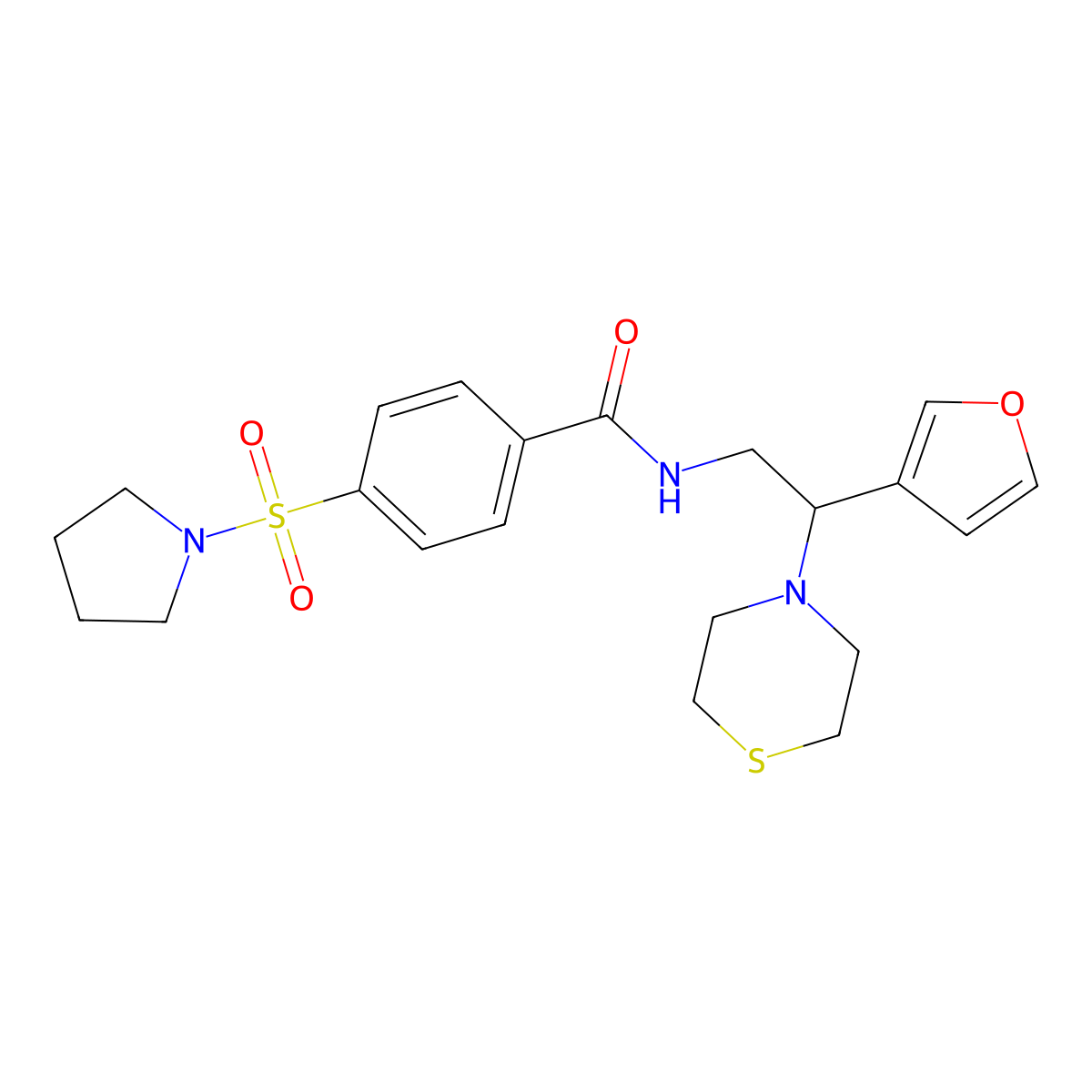 N-(2-(furan-3-yl)-2-thiomorpholinoethyl)-4-(pyrrolidin-1-ylsulfonyl)benzamide molecular structure, CAS 2034542-14-6