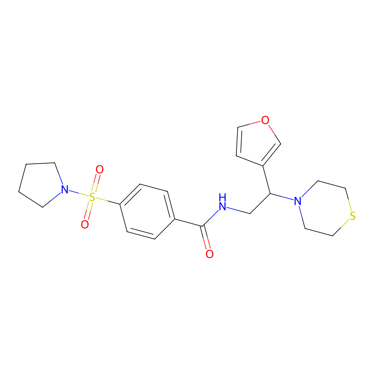 N-(2-(furan-3-yl)-2-thiomorpholinoethyl)-4-(pyrrolidin-1-ylsulfonyl)benzamide molecular structure, CAS 2034542-14-6