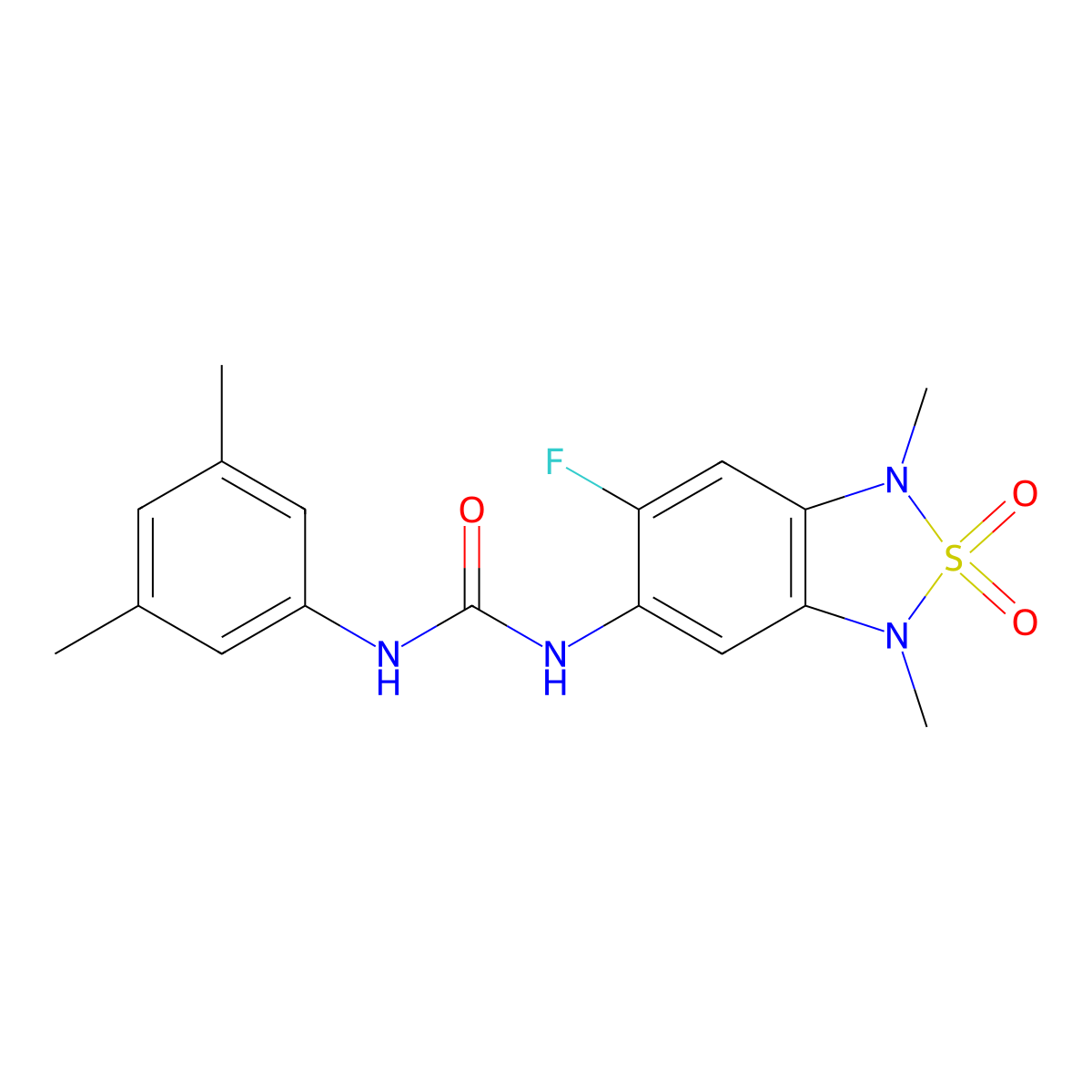 1-(3,5-Dimethylphenyl)-3-(6-fluoro-1,3-dimethyl-2,2-dioxo-1,3-dihydro-2lambda6,1,3-benzothiadiazol-5-yl)urea molecular structure, CAS 2034542-18-0