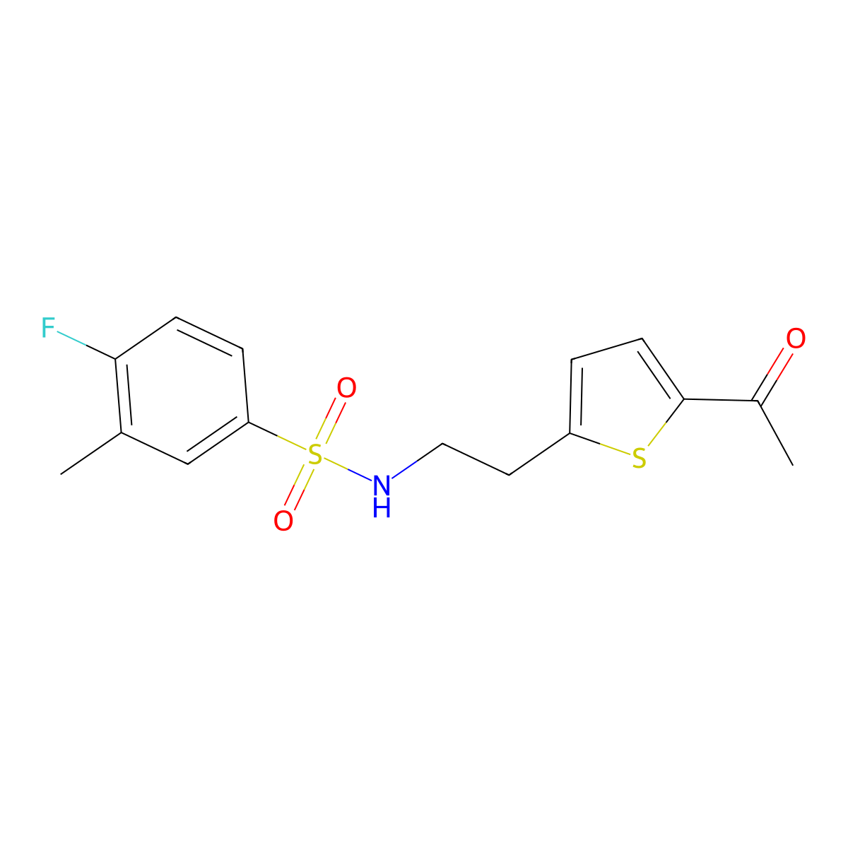 N-(2-(5-acetylthiophen-2-yl)ethyl)-4-fluoro-3-methylbenzenesulfonamide molecular structure, CAS 2034542-21-5