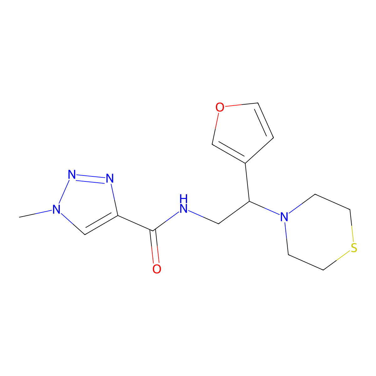 N-(2-(furan-3-yl)-2-thiomorpholinoethyl)-1-methyl-1H-1,2,3-triazole-4-carboxamide molecular structure, CAS 2034542-22-6