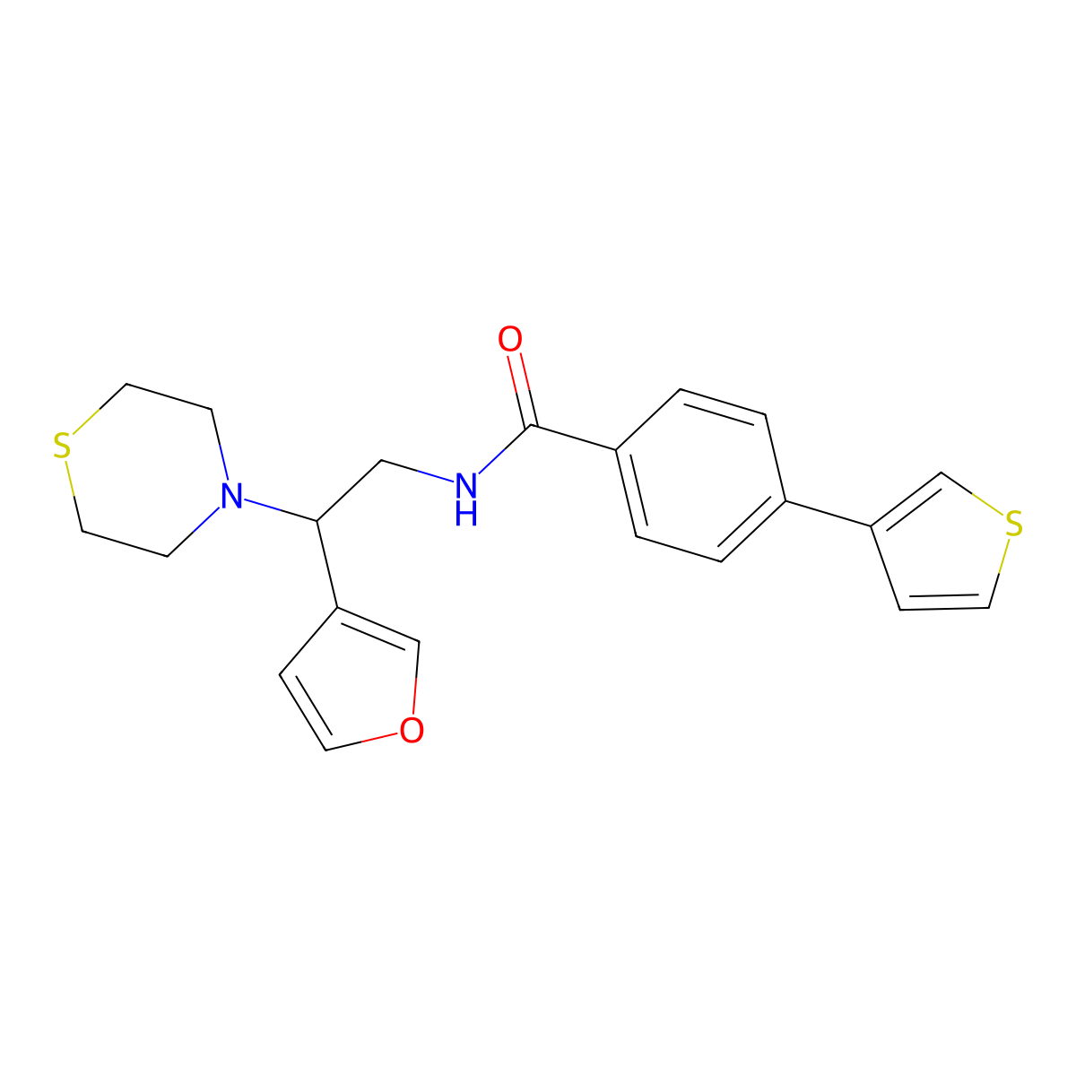 N-(2-(furan-3-yl)-2-thiomorpholinoethyl)-4-(thiophen-3-yl)benzamide molecular structure, CAS 2034542-27-1