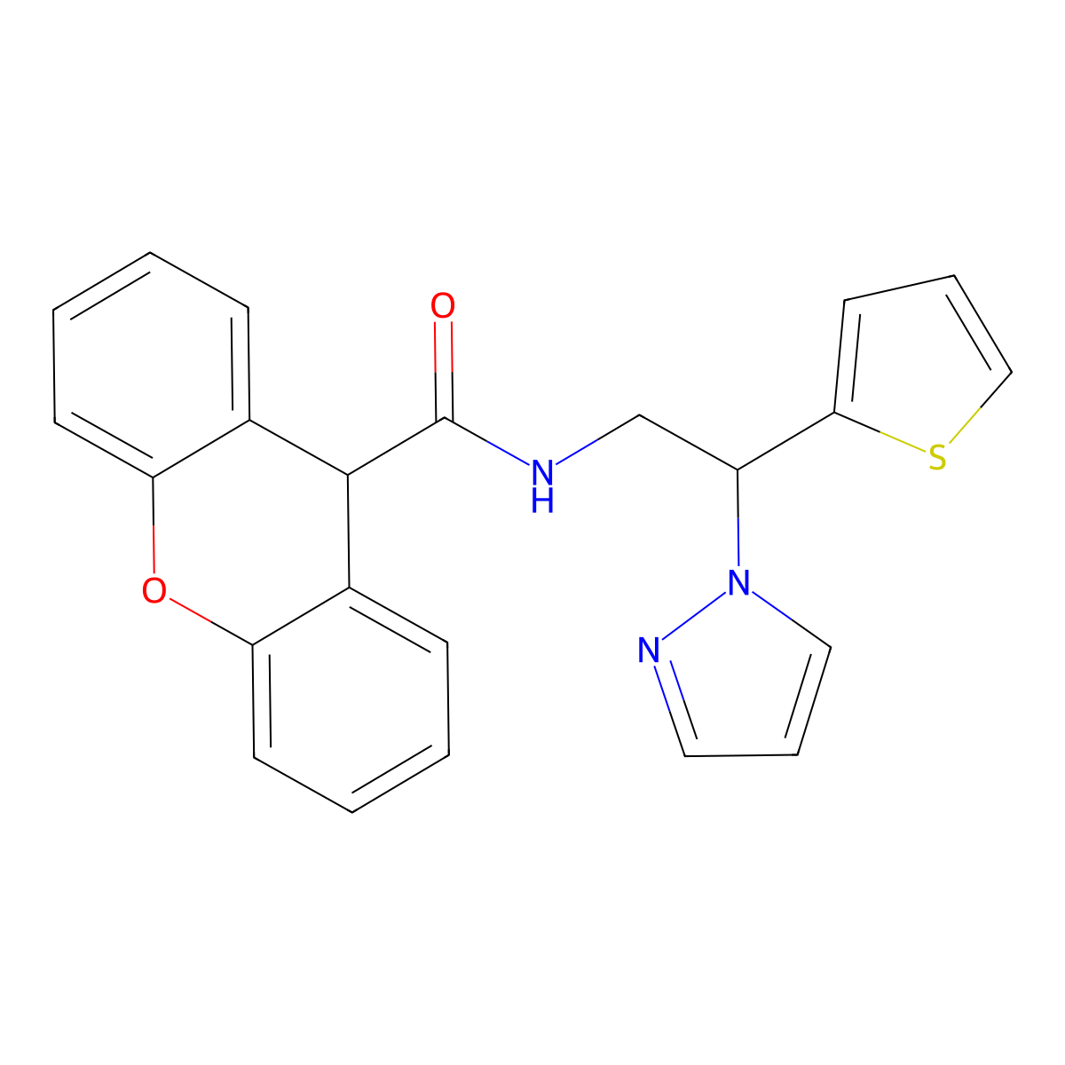 N-[2-(1H-pyrazol-1-yl)-2-(thiophen-2-yl)ethyl]-9H-xanthene-9-carboxamide molecular structure, CAS 2034542-30-6