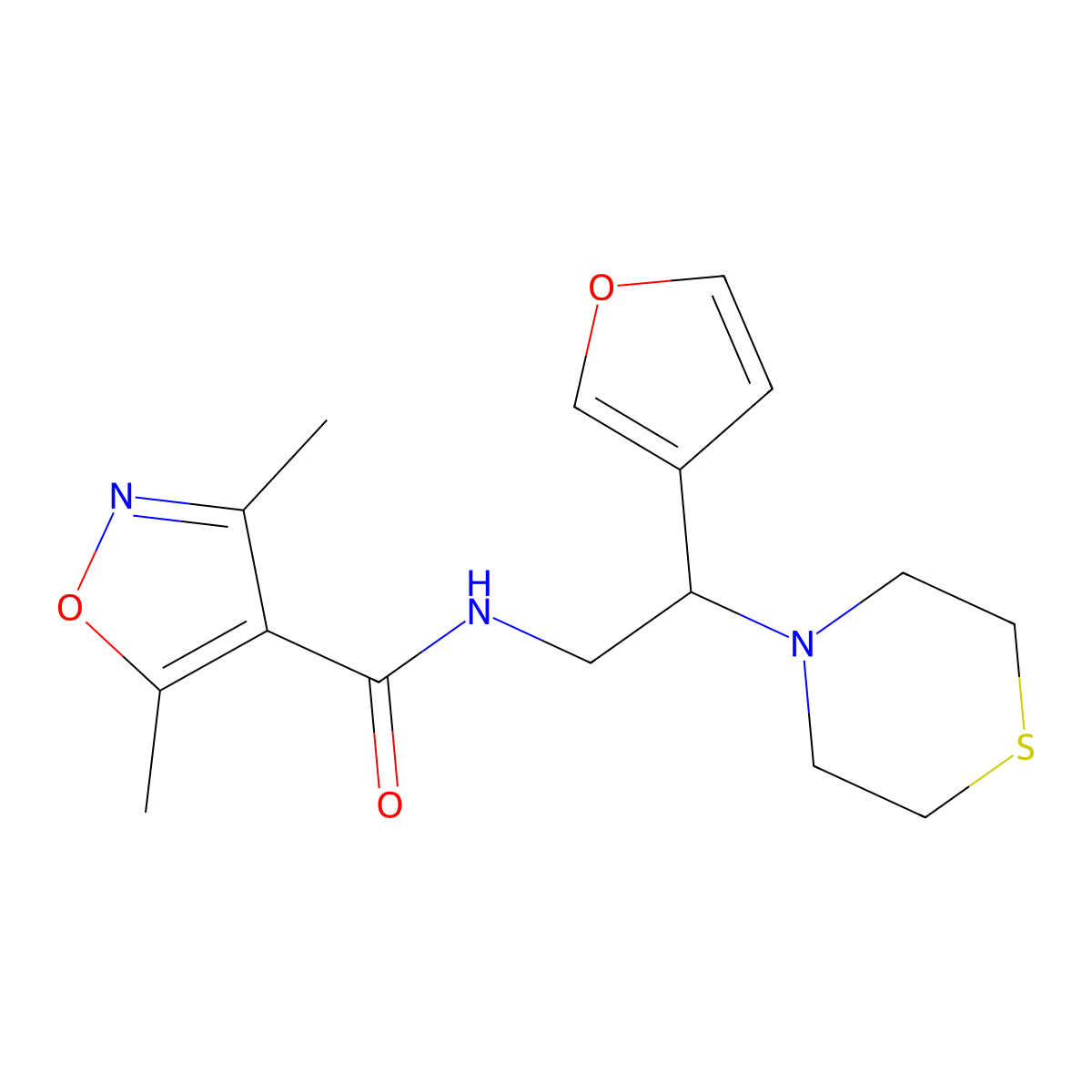 N-(2-(furan-3-yl)-2-thiomorpholinoethyl)-3,5-dimethylisoxazole-4-carboxamide molecular structure, CAS 2034542-32-8