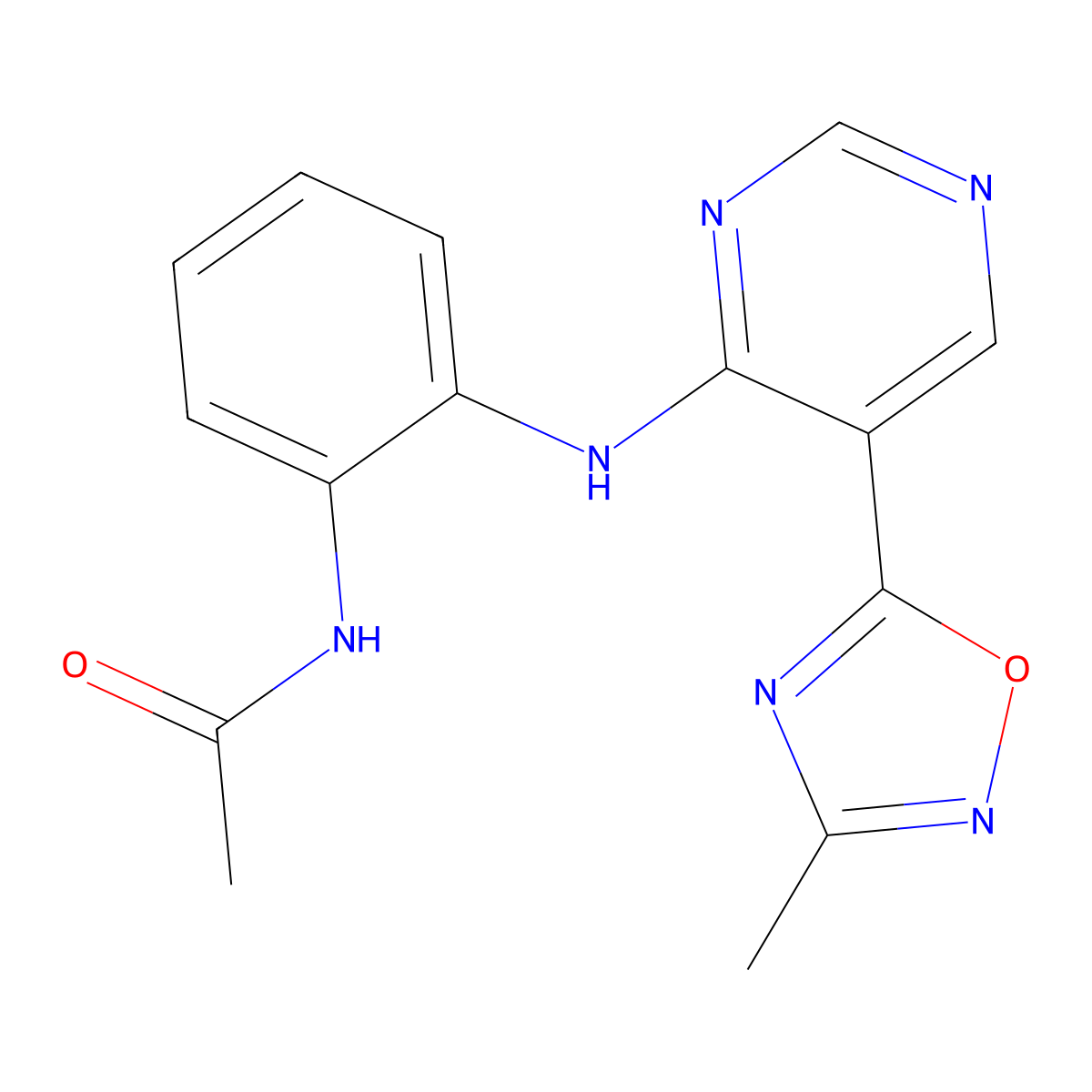N-(2-((5-(3-methyl-1,2,4-oxadiazol-5-yl)pyrimidin-4-yl)amino)phenyl)acetamide molecular structure, CAS 2034542-36-2