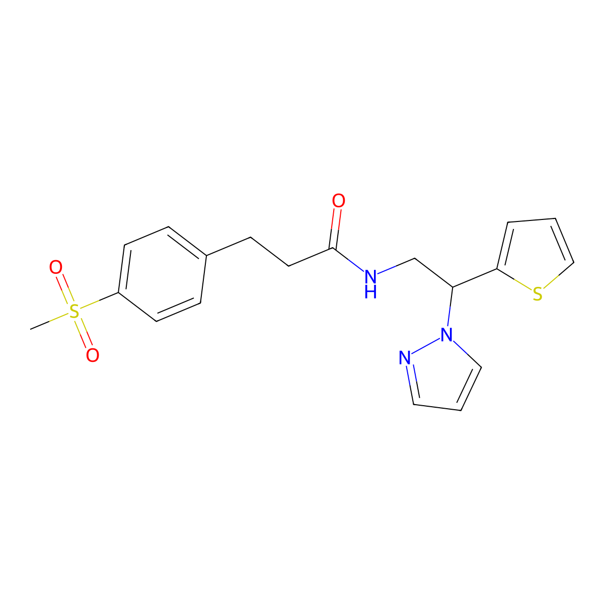 3-(4-methanesulfonylphenyl)-N-[2-(1H-pyrazol-1-yl)-2-(thiophen-2-yl)ethyl]propanamide molecular structure, CAS 2034542-41-9