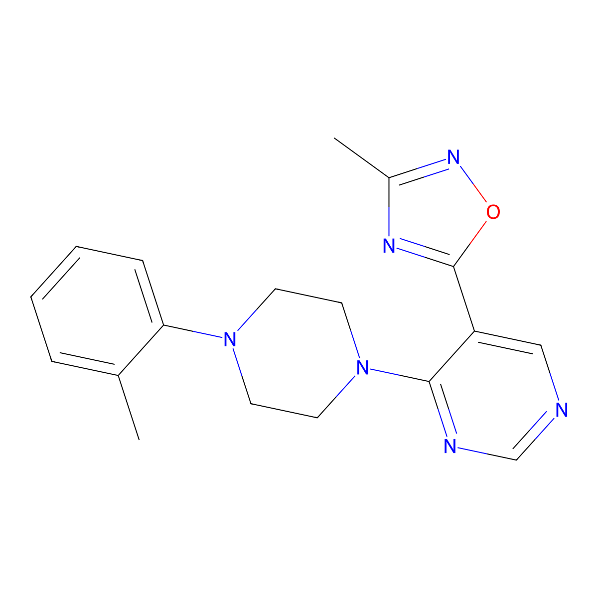 5-(3-Methyl-1,2,4-oxadiazol-5-yl)-4-[4-(2-methylphenyl)piperazin-1-yl]pyrimidine molecular structure, CAS 2034542-42-0