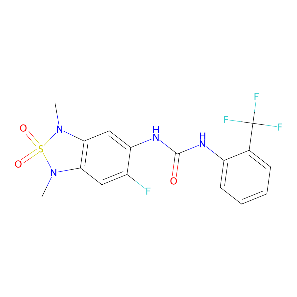 1-(6-Fluoro-1,3-dimethyl-2,2-dioxido-1,3-dihydrobenzo[c][1,2,5]thiadiazol-5-yl)-3-(2-(trifluoromethyl)phenyl)urea molecular structure, CAS 2034542-44-2